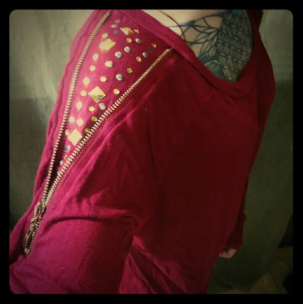 Working Zipper jeweled long sleeve