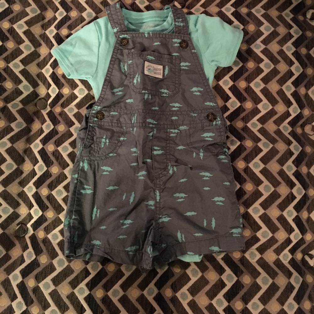 Carter's alligator overall shorts outfit