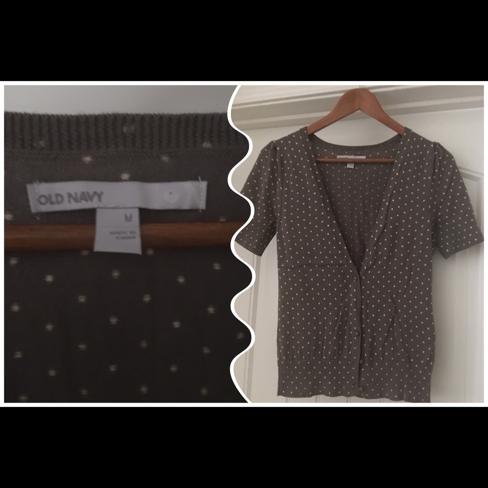 Grey old navy short sleeve polka dot cardigan