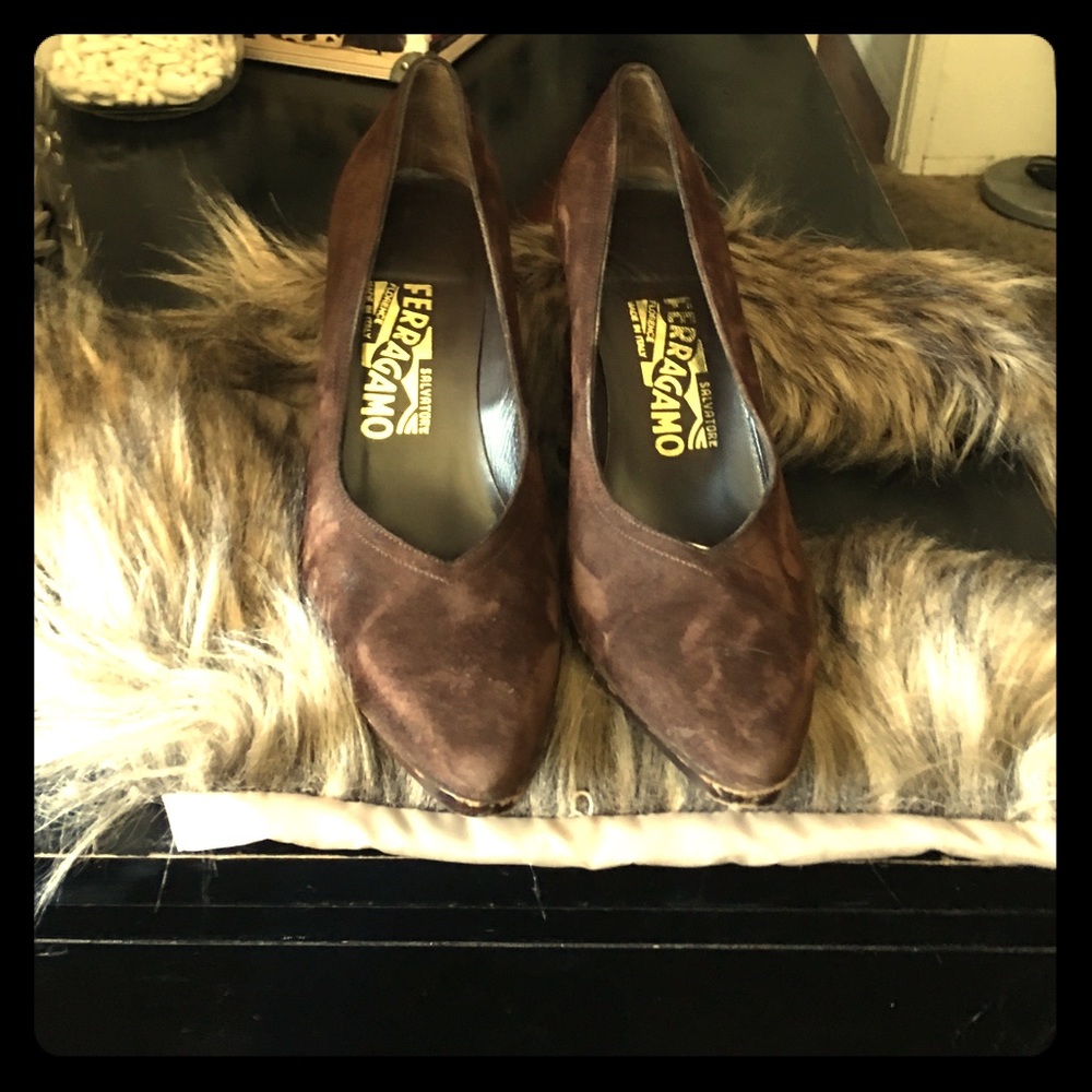 Brown ferragamo heels( brown suede)