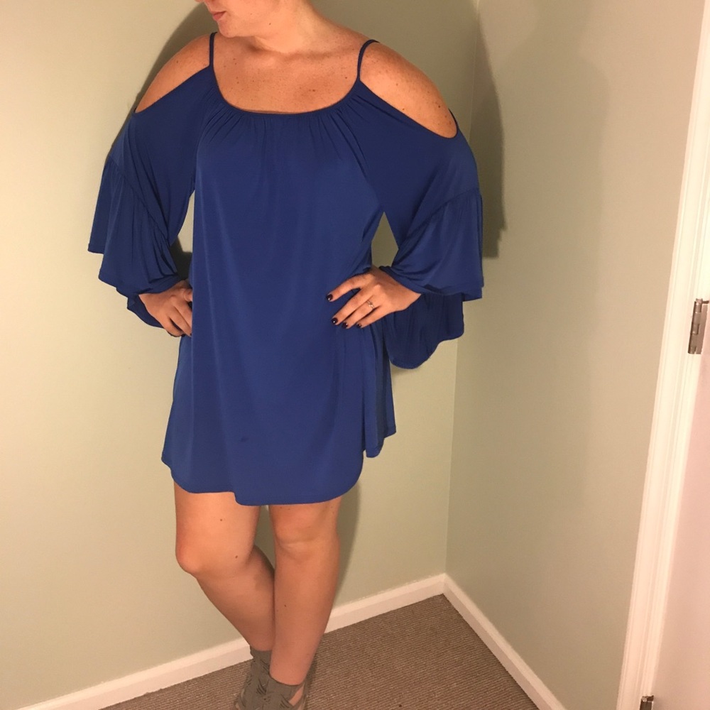 Blue Belled Sleeve Mini Dress