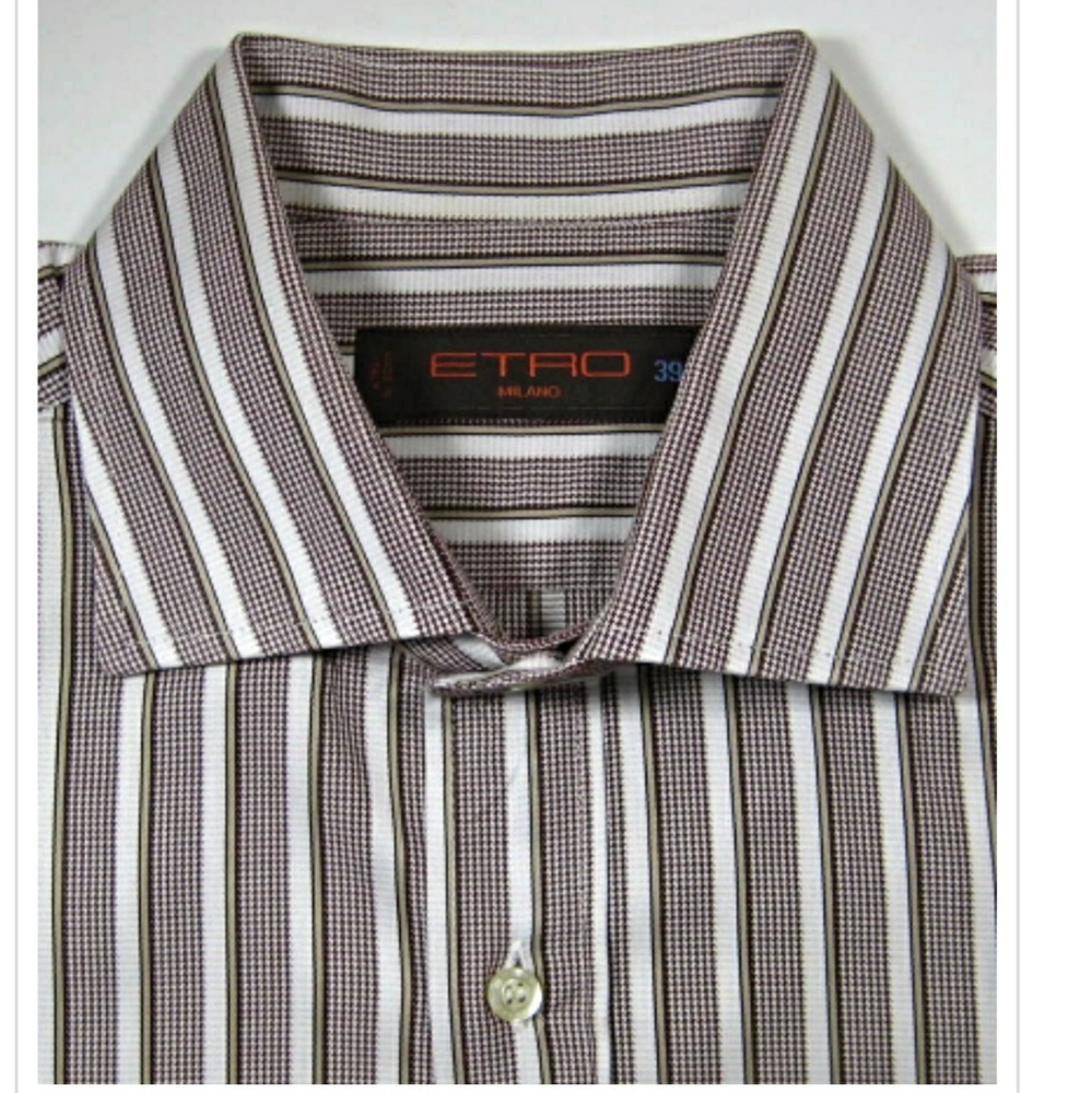  ETRO 39cm Med Rich Brown Stripe Dress Shirt RARE