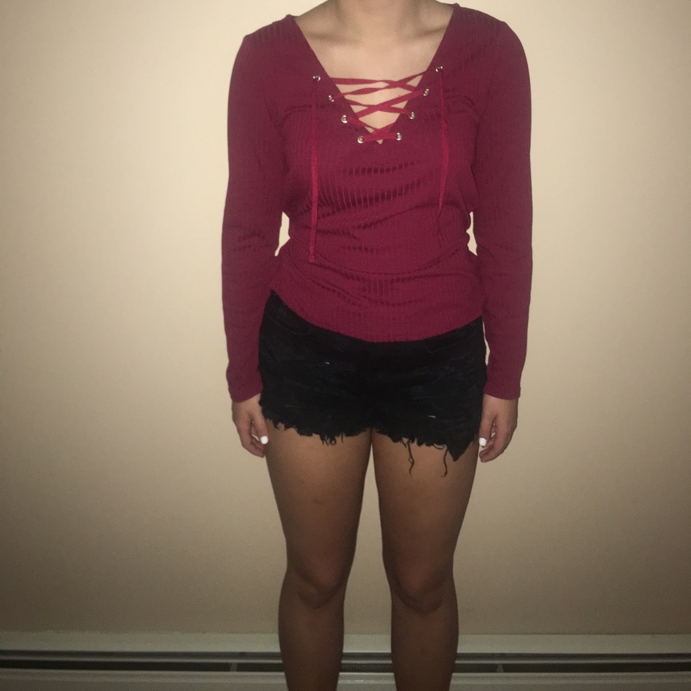 H&M Ribbed Lace Up Long Sleeve