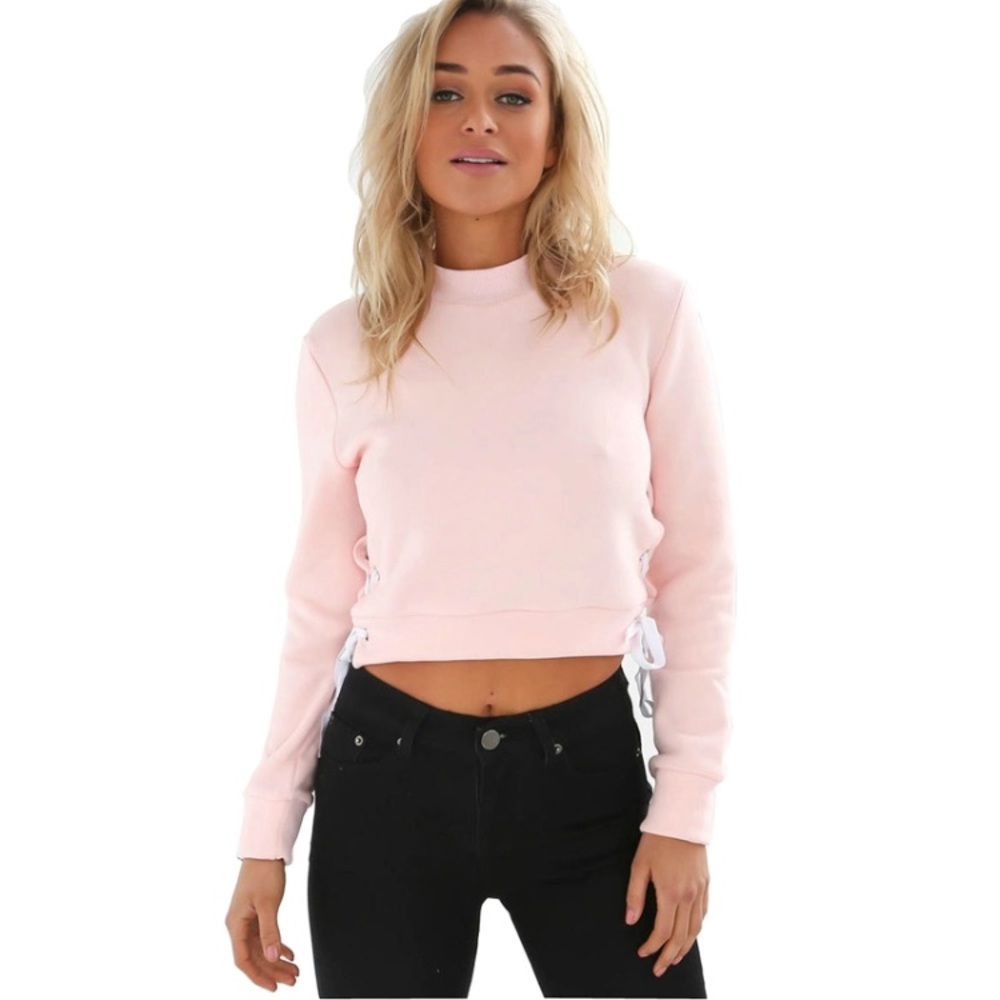 Medium Pink side lace cropped sweatshirt