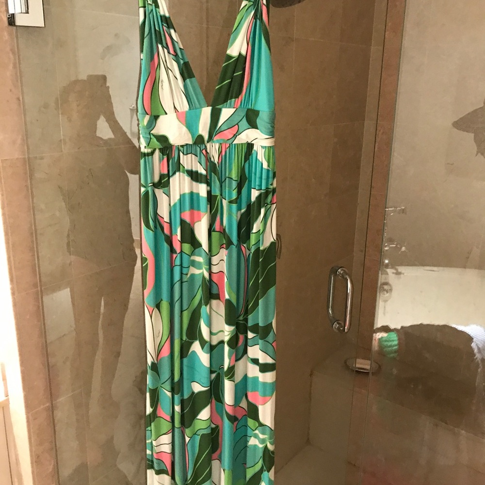 Milly pink/green side slits floor length dress