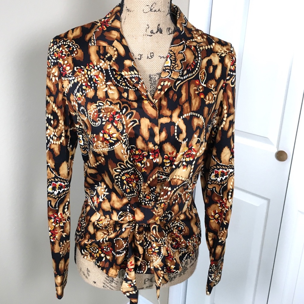 Jones New York Animal Paisley Print Tie Front Top