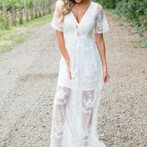 Vneck ivory lace maxi dress