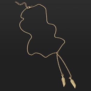 5 for $25 • Gold Double Leaf Drop Necklace