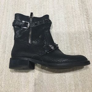 Sam Eldelman Adele snakeskin embossed Moto Boots