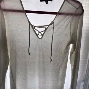 White lace up long sleeve top
