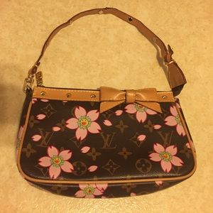 Brown shoulder bag cherry blossom