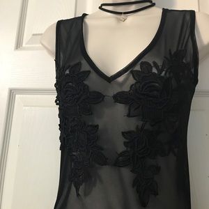 Black Floral Embroidered Mesh bodysuit