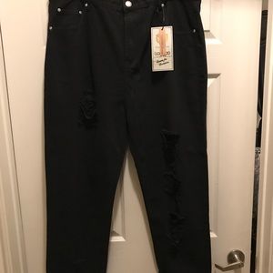 Black distressed denim