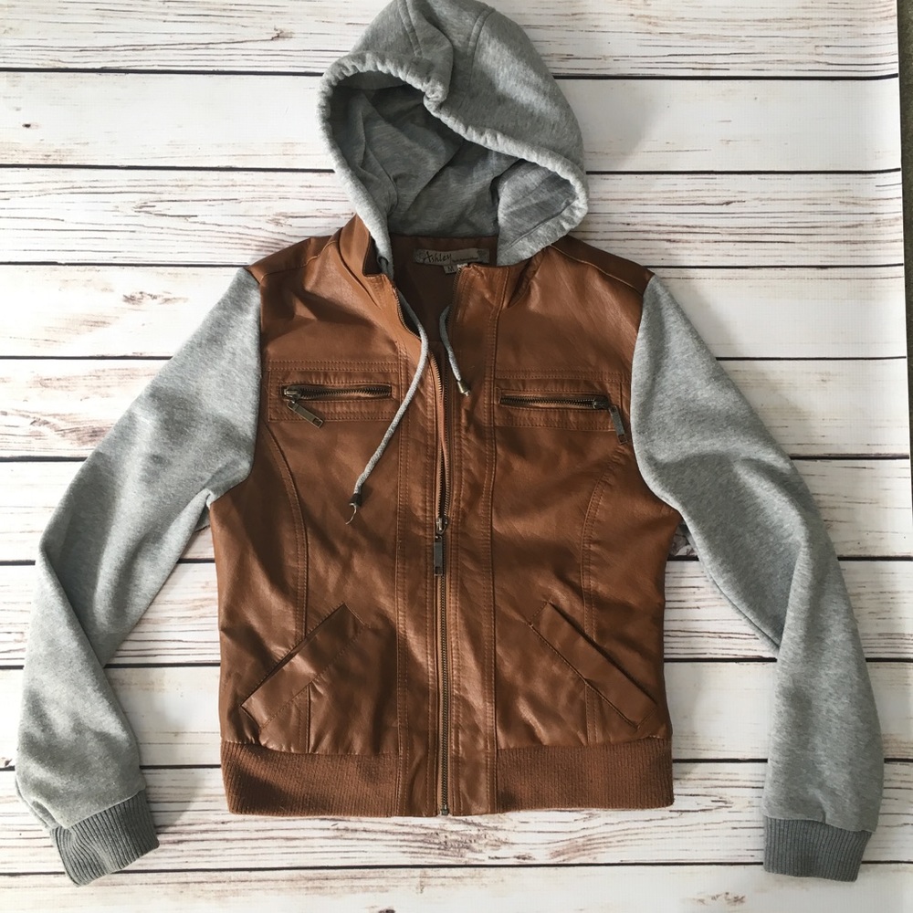 ✨Vegan Leather Hooded Jacket. Worn Once.