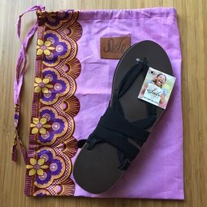 Sseko Ribbon Sandals with black AND teal ribbons