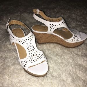 FRANCO SARTO white floral design wedges, size: 5.5