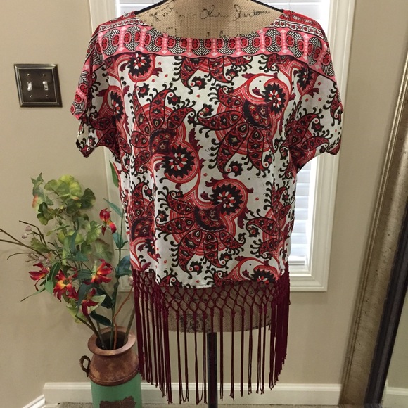 MICHAEL Michael Kors Tops - Michael Kors BOHO graphic print fringe blouse