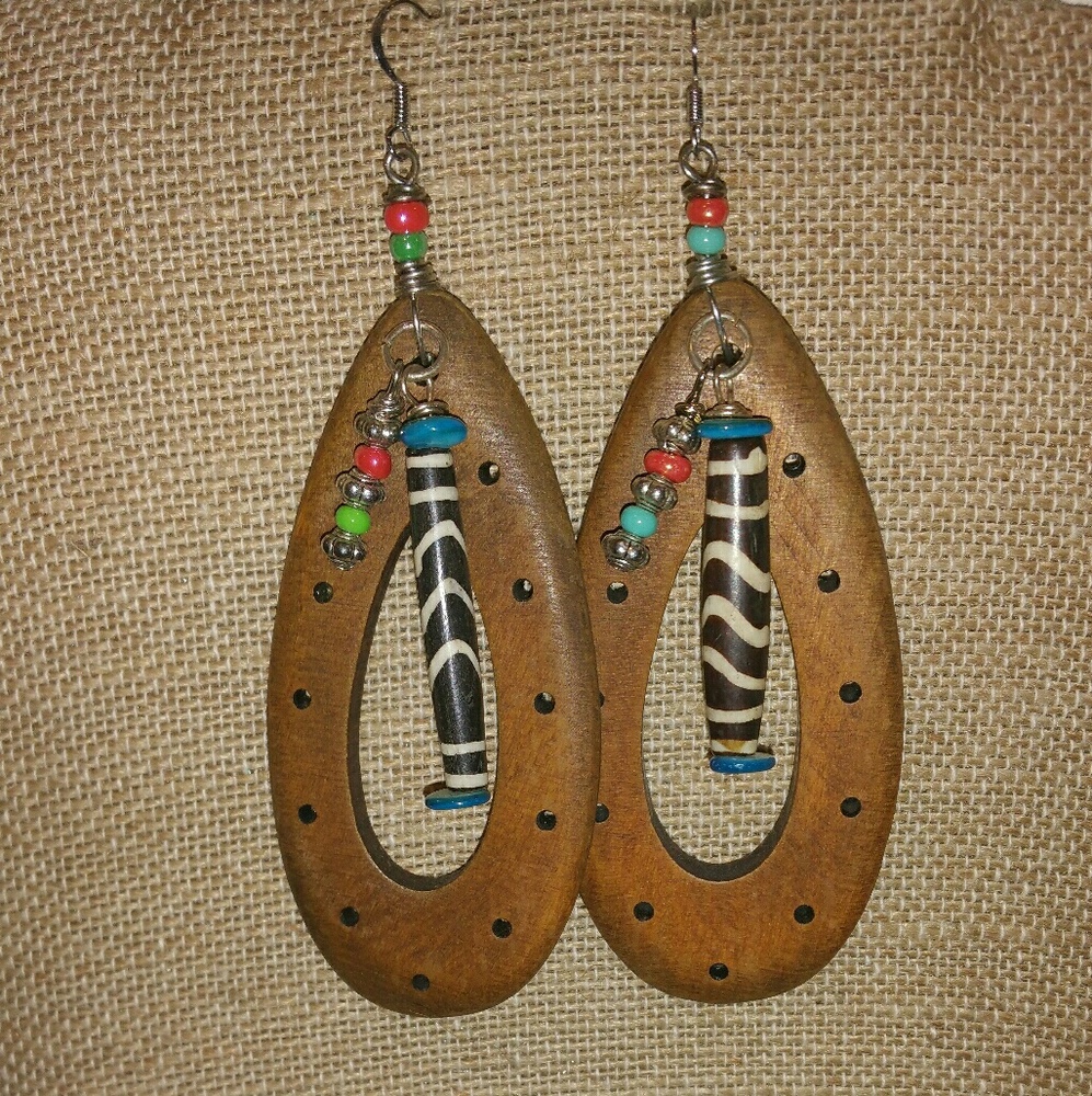 Wooden African Beaded Earring