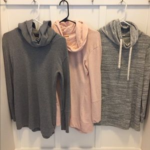 Three cowl neck sweatshirts
