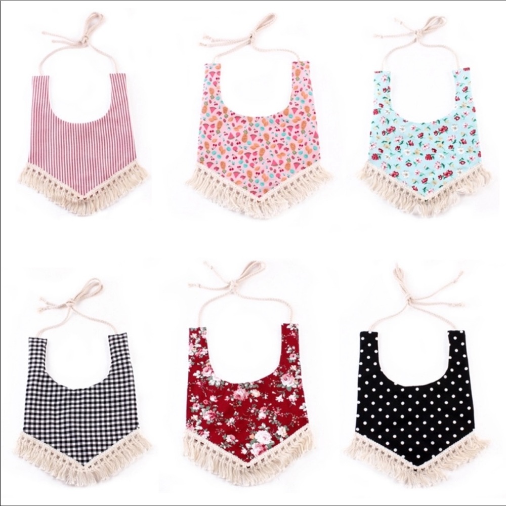 ONE tassel fringe boho baby bib you choose design!