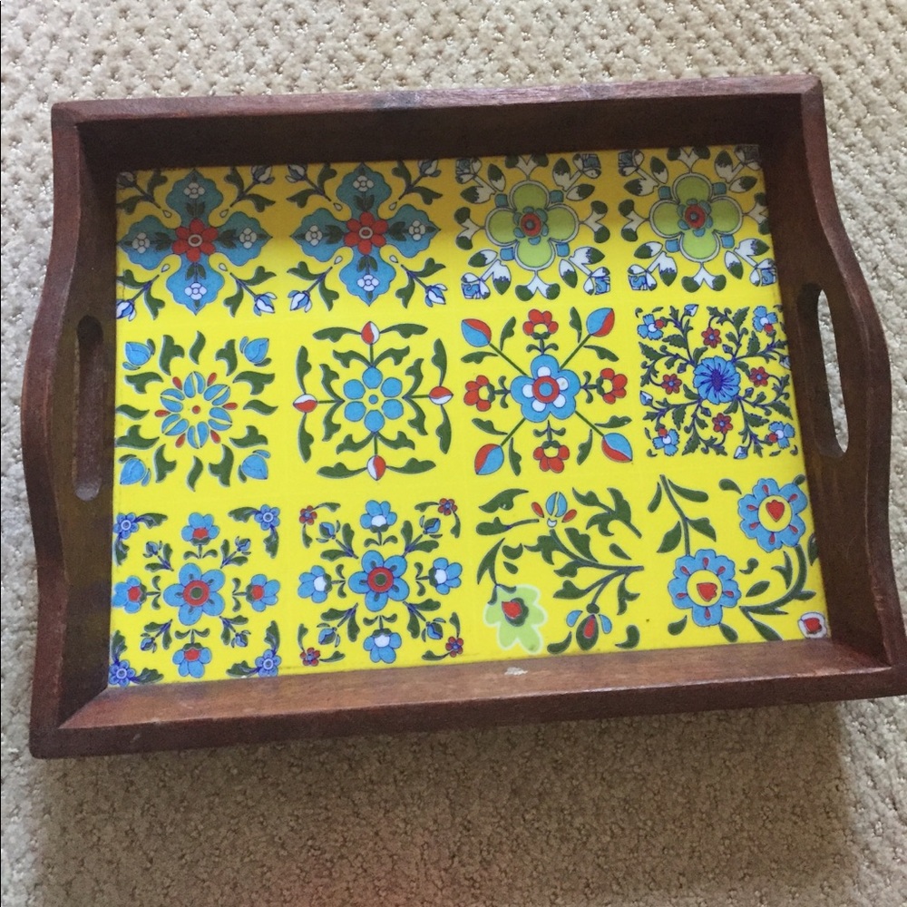 Wooden tray with floral designs