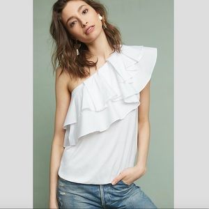 Anthropologie Ruffled One-Shoulder Poplin Top