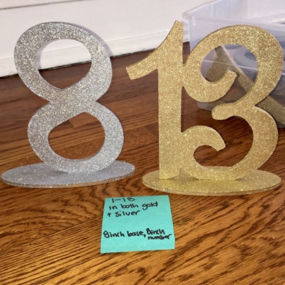 Custom Wood table numbers gold & silver 1-20