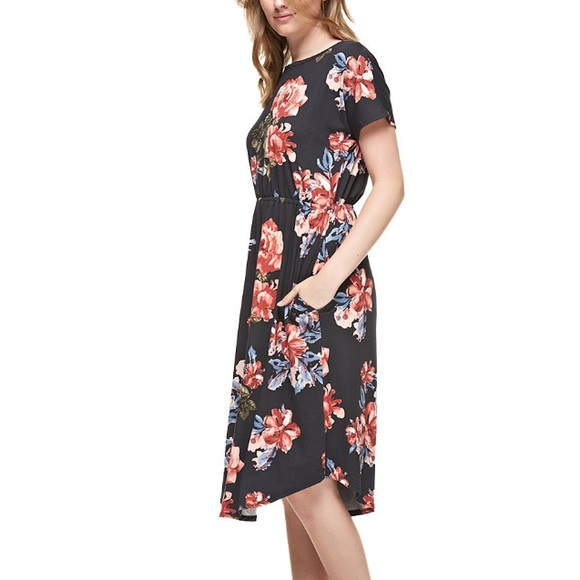 Reborn J Dresses - NEW Black Floral Midi Dress with Pockets Reborn J Dresses - NEW Black Floral Midi Dress with Pockets