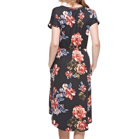 Reborn J Dresses - NEW Black Floral Midi Dress with Pockets Reborn J Dresses - NEW Black Floral Midi Dress with Pockets