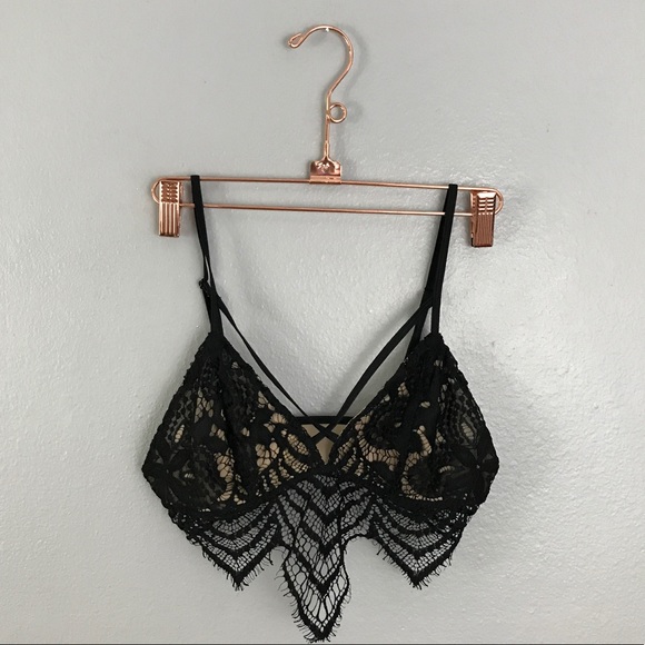 Express Tops - Express Black & Nude Boho Lace Crochet Bralette