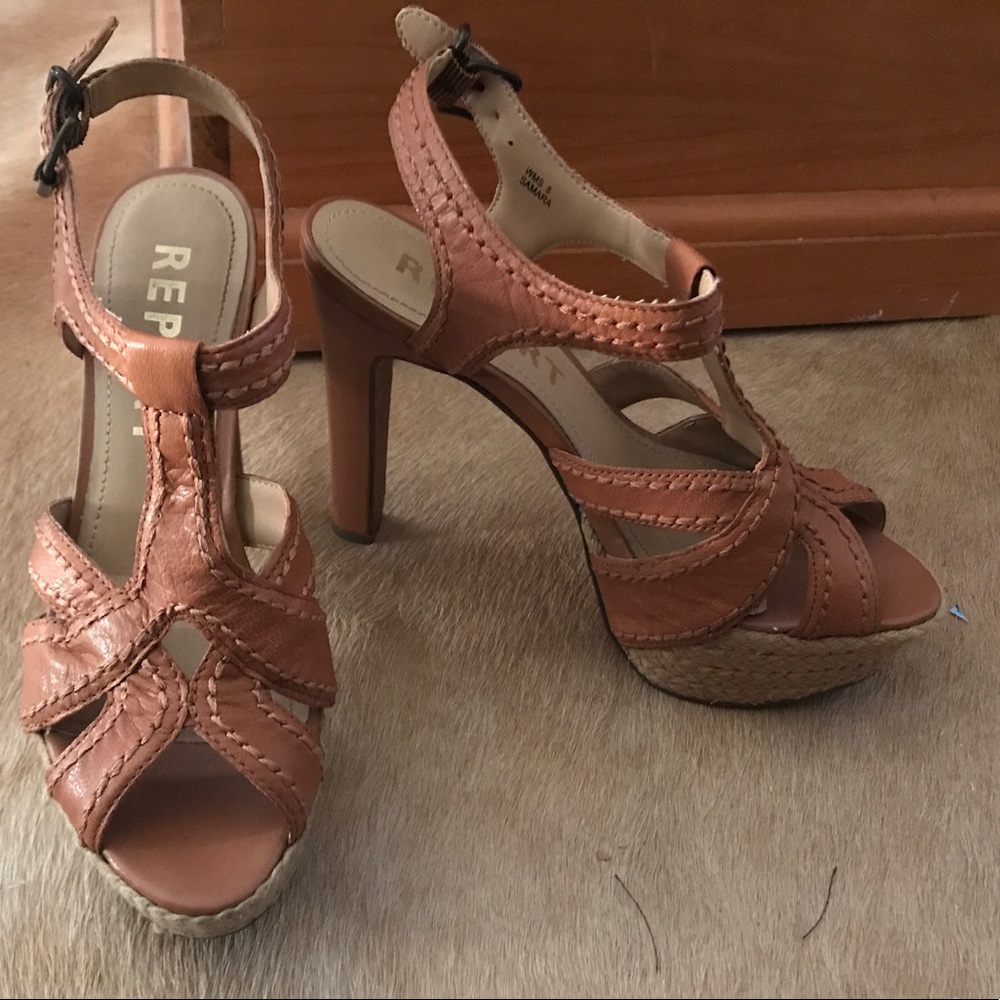 Report Samara Camel Platform Heeled Sandals 8M