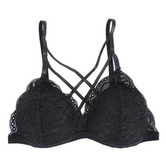 💋BLACK LACE CAGGED PADDED BRALETTE FITS 32-24A/B - Picture 3 of 6