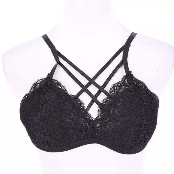 💋BLACK LACE CAGGED PADDED BRALETTE FITS 32-24A/B - Picture 4 of 6
