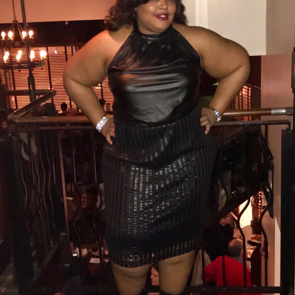 Eloquii, Faux leather bodysuit & pencil skirt
