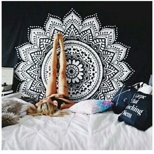 Black White Flower Tapestry