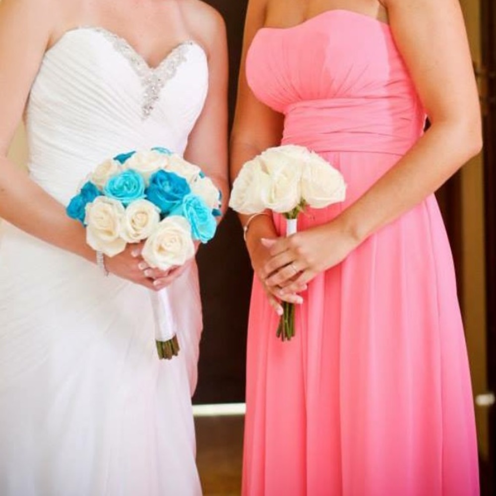 Bill Levkoff chiffon strapless bridesmaids dress