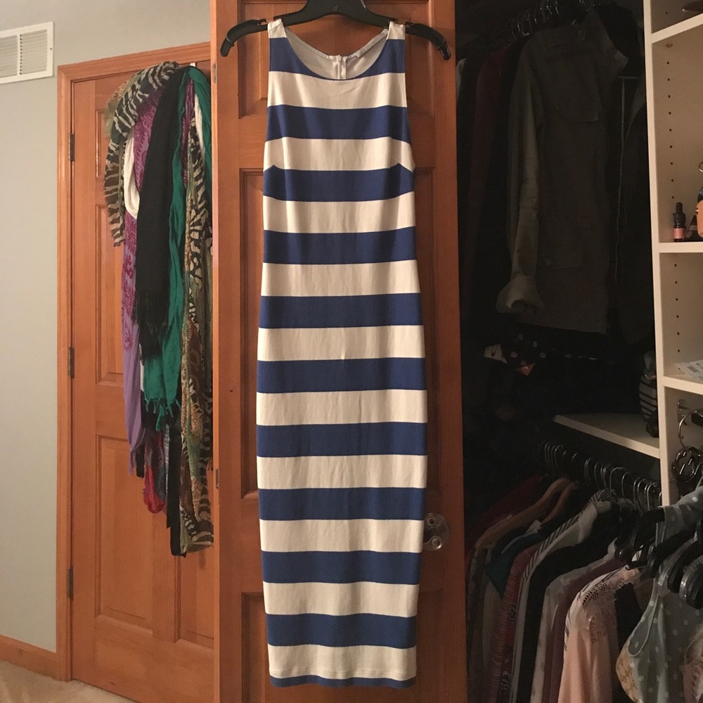 Trafaluc Blue and White Bodycon Dress