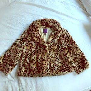 Cheetah print faux fur mini bomber jacket