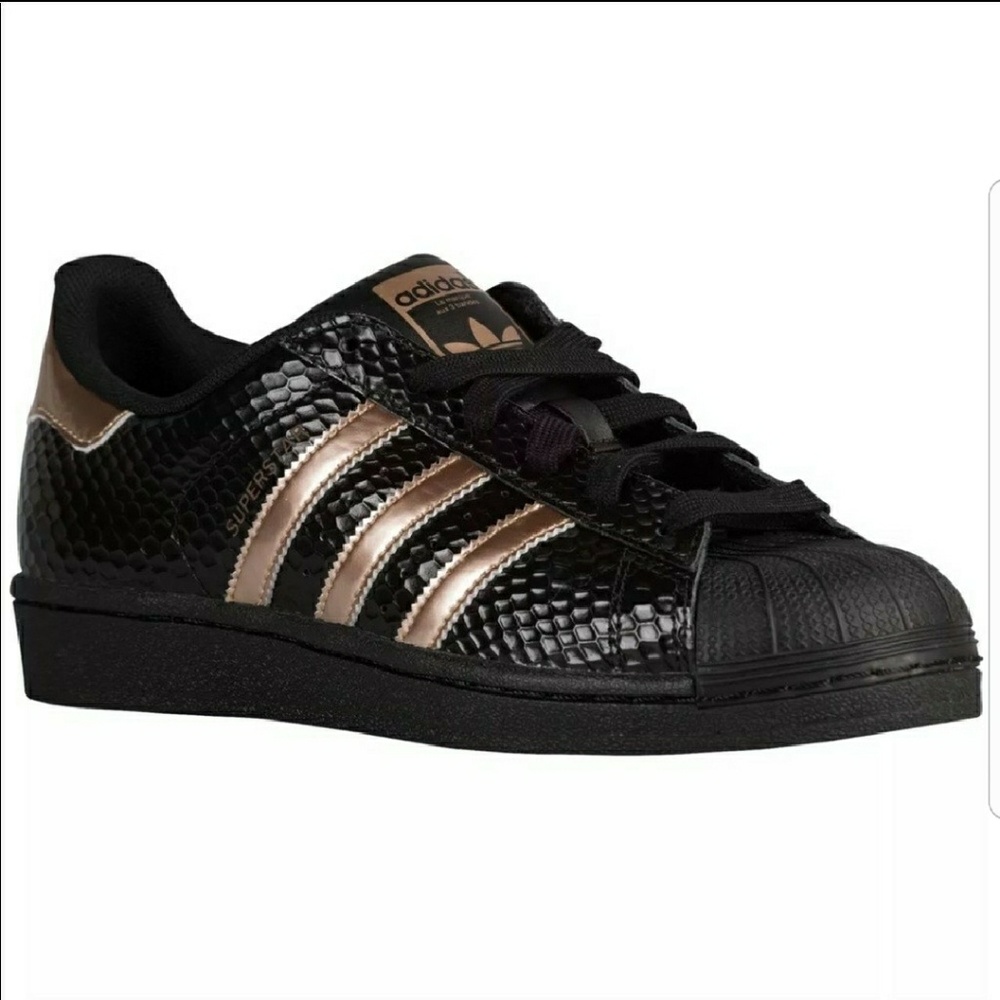 ADIDAS Black and Copper Rose Gold Superstars
