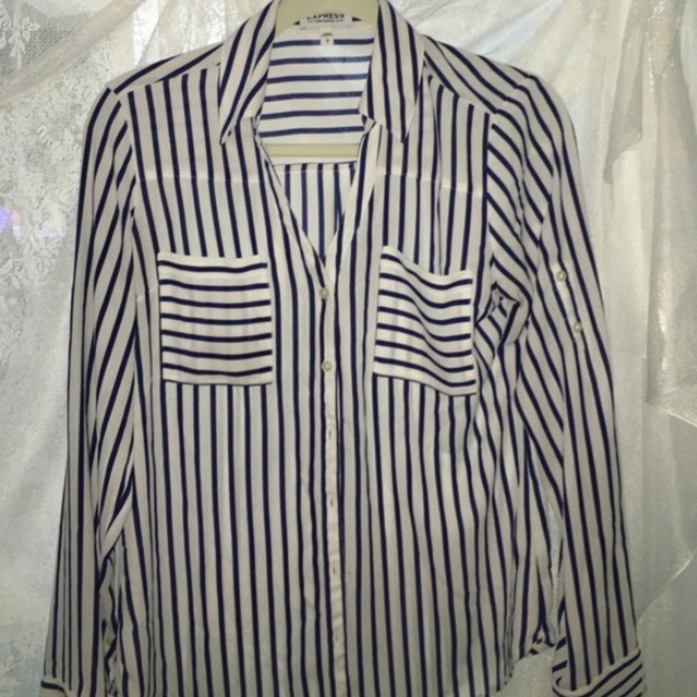 Express. Portfolio Blouse. Navy Stripe.