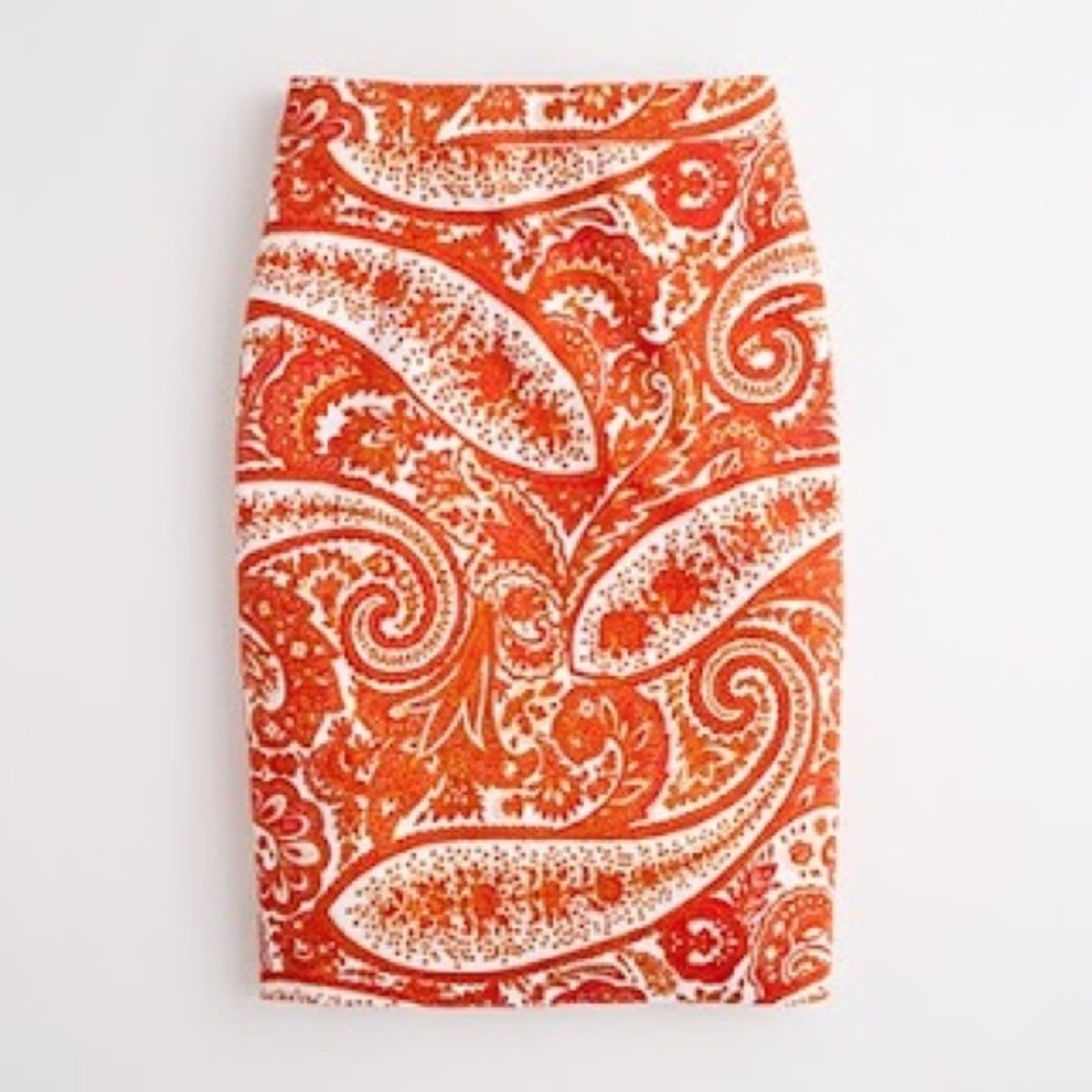 J Crew The Pencil Skirt Orange Paisley
