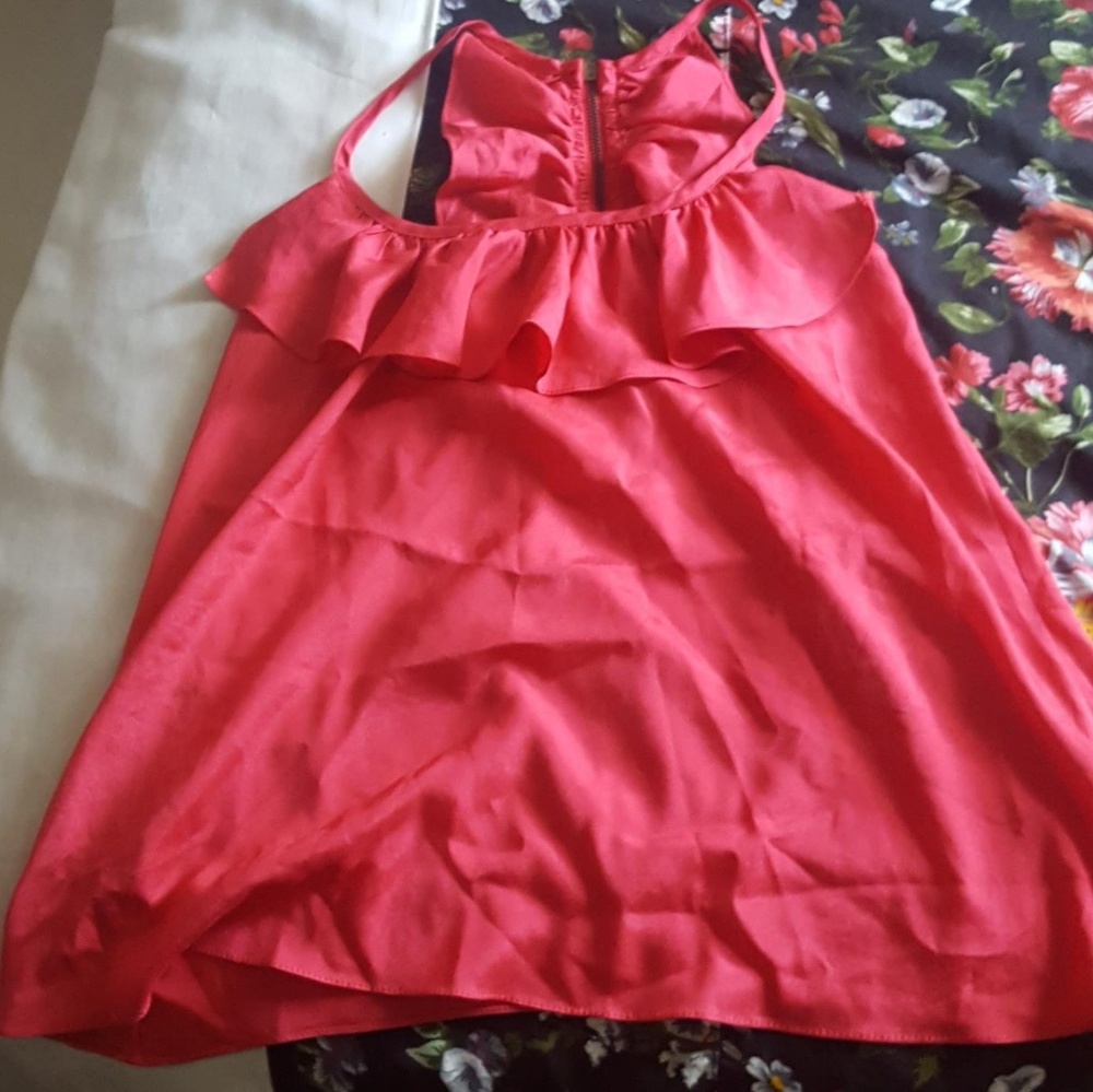 Satin silk ruffle racerback camie blouse