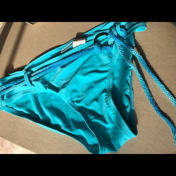 Boho bikini bottom Jr L 11/13 belt blue green aqua - Picture 7 of 15
