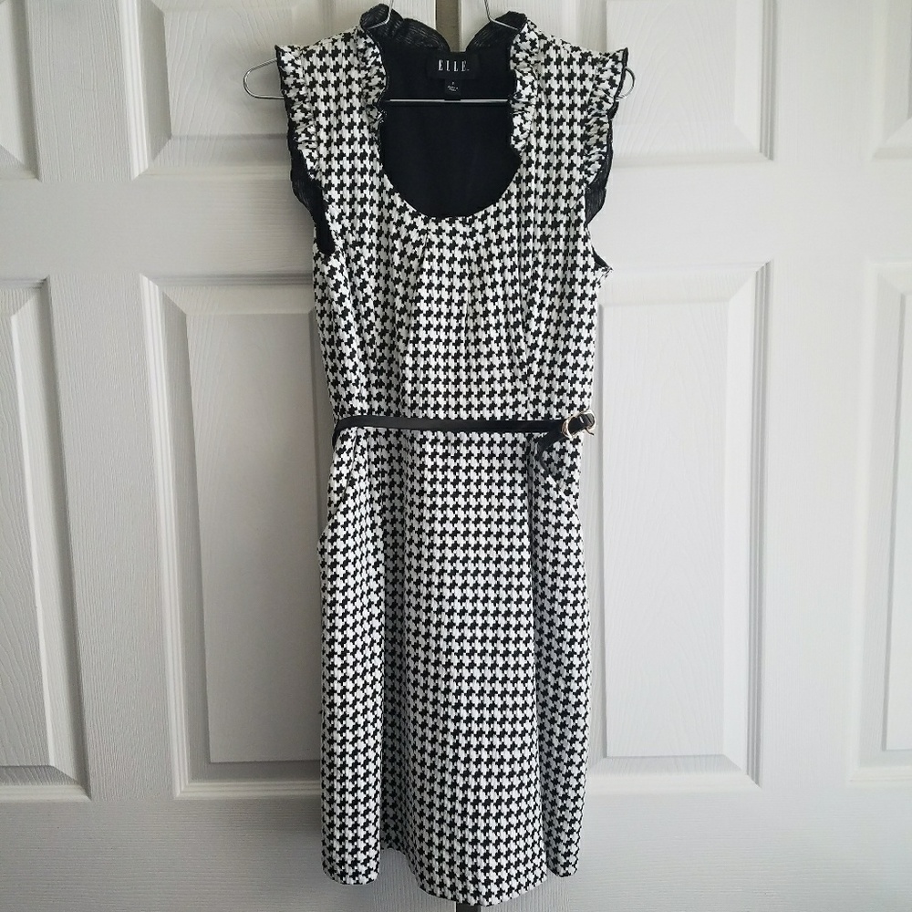 ELLE Black & White Houndstooth Pocket Dress