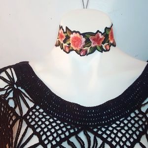Embroidered Floral Choker Necklace