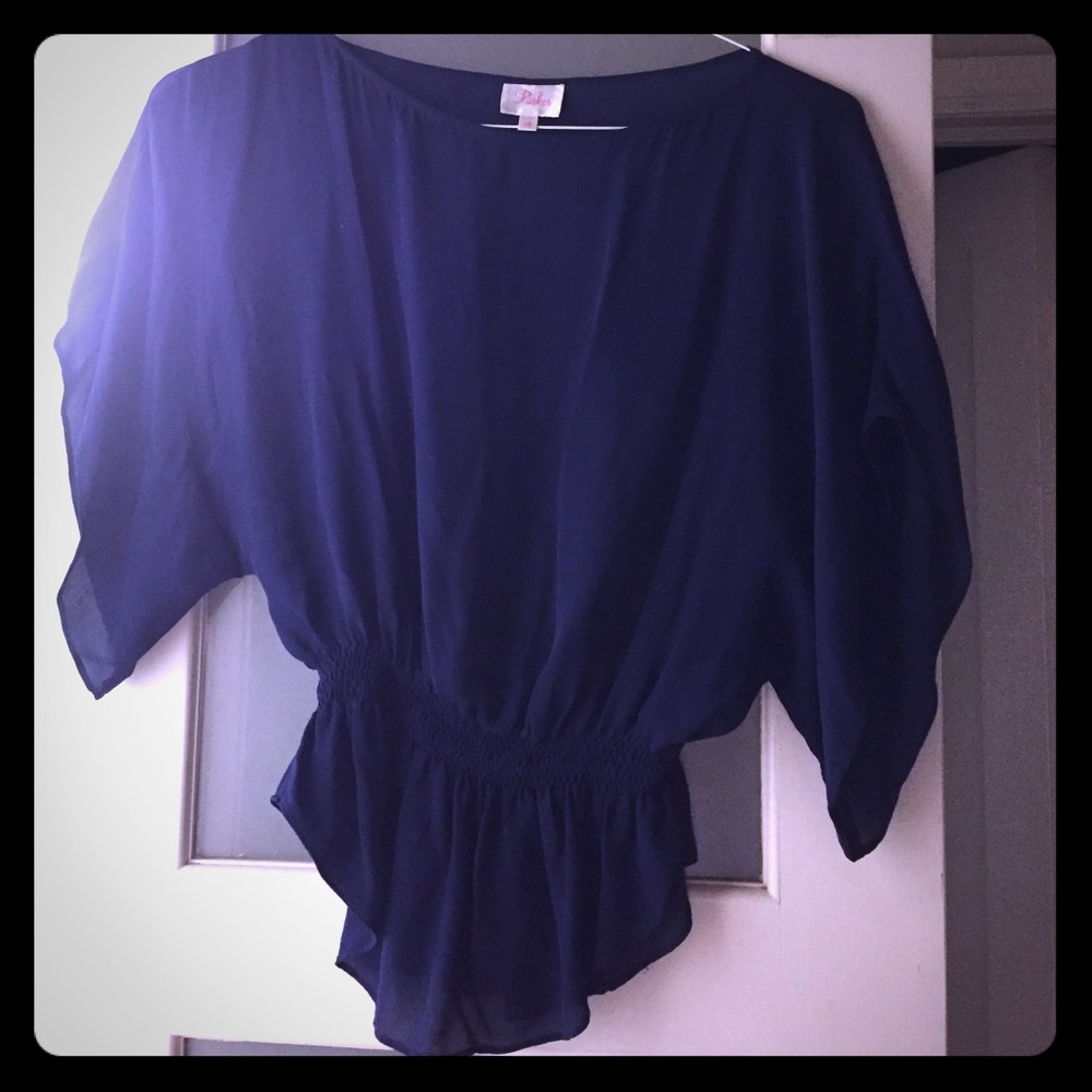 Parker synched waist top in navy