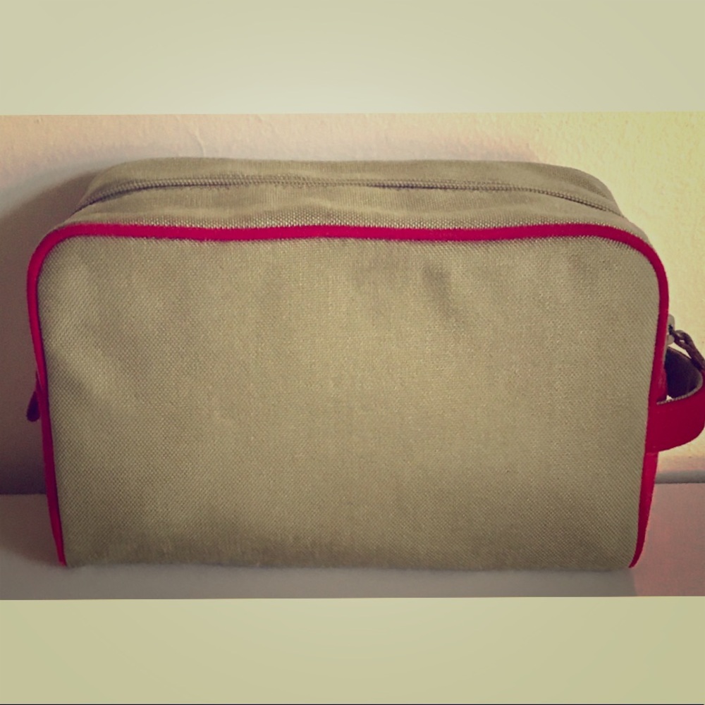 MZ Wallace Large Cosmetics  Bag Khaki/Red Trim