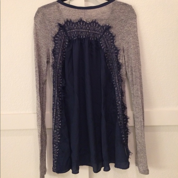 Society girl Sweaters - Gray and navy lace top. Size L