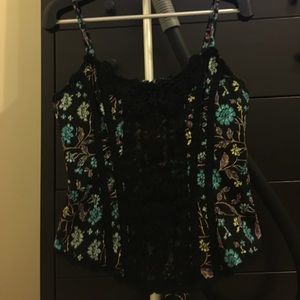 Free People. Black, floral top.