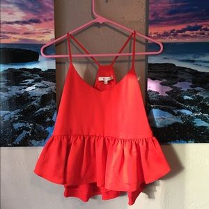 Red Spaghetti Strap Peplum Tank